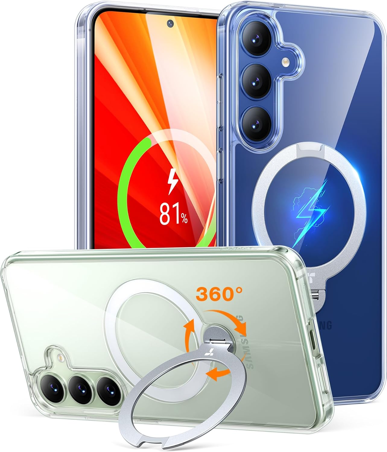 TORRAS 360°Spin Magnetic Stand for Samsung Galaxy S25 Plus Case (2025), Fit for Magsafe Military Grade Shockproof Slim Protective S25+ Plus Case with Kickstand & Ring Holder, Ostand Spin, Clear