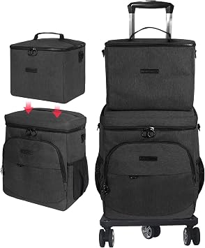 Soft Cooler with Wheels - Double Layer with Lunch Bag Collapsible Rolling Cooler, Large Removable Leakproof Portable Ice Packs for Camping Picnic Beach Travel