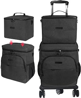 Soft Cooler with Wheels - Double Layer with Lunch Bag Collapsible Rolling Cooler, Large Removable Leakproof Portable Ice Packs for Camping Picnic Beach Travel
