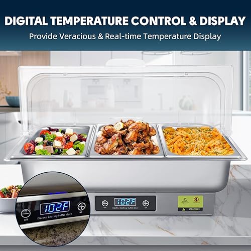 Miniatura 3 de THXSUN Plato eléctrico para rozar, calentador de alimentos de 700 W, 3 platos de 3 cuartos de galón 13 con temperatura ajustable de 32.0 F a 212.0