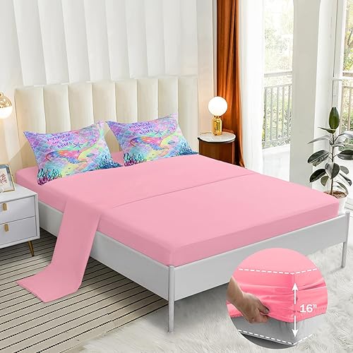 Miniatura 7 de ROWADALO MRY502 - Juego de edredón de 5 piezas con purpurina y escamas de sirena para niñas, diseño de escamas de pez y estrella de mar, color