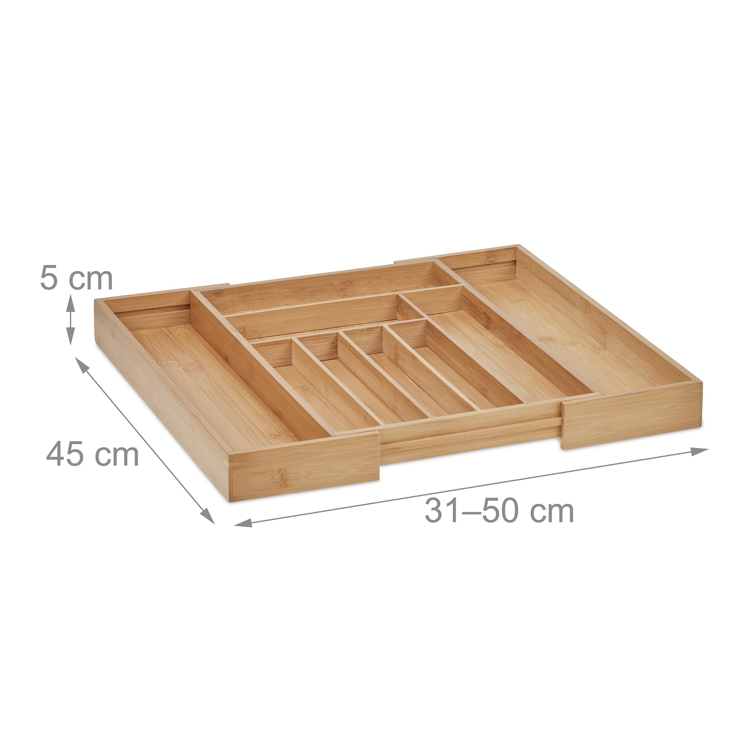 Relaxdays Portaposate da Cassetto Allungabile, Divisorio a 7-9 Scomparti per Posate, 5 x 31-50 x 45 cm, bambù, Naturale, Silicone