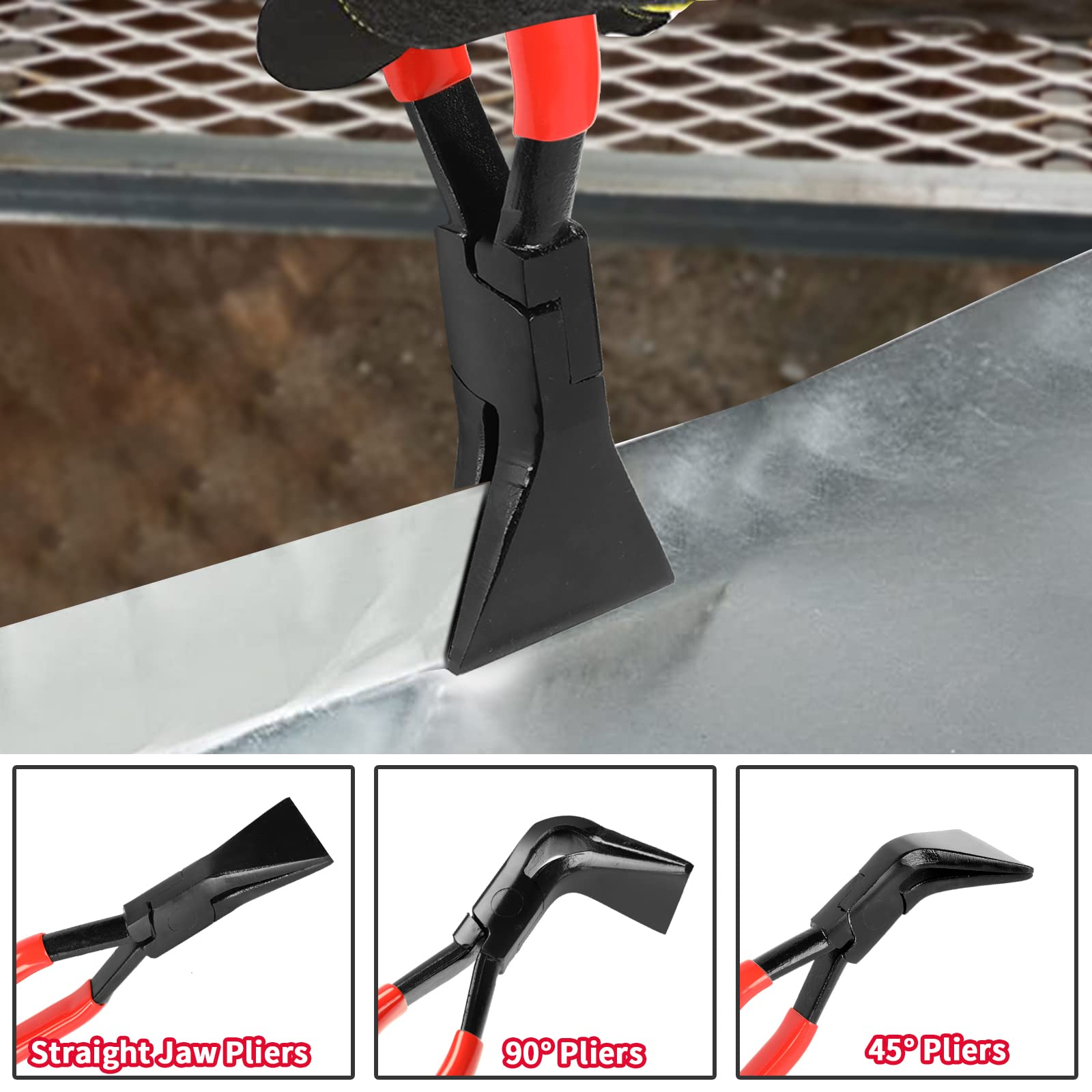 BETOOLL 3-częściowy zestaw narzędzi do blachy, prosta szczęka, szczypce do gięcia metalu 45° i 90°, z pudełkiem narzędziowym, do zginania i spłaszczania blachy