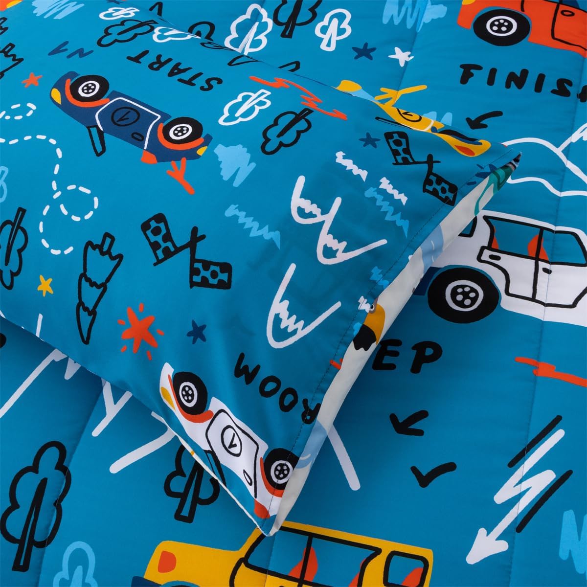 NTBED 5 Pieces Racing Cars Comforter Set Twin for Boys Kids Bed in a Bag Vehicles Transportation Lightweight Microfiber Bedding Sets,Blue - Image 5