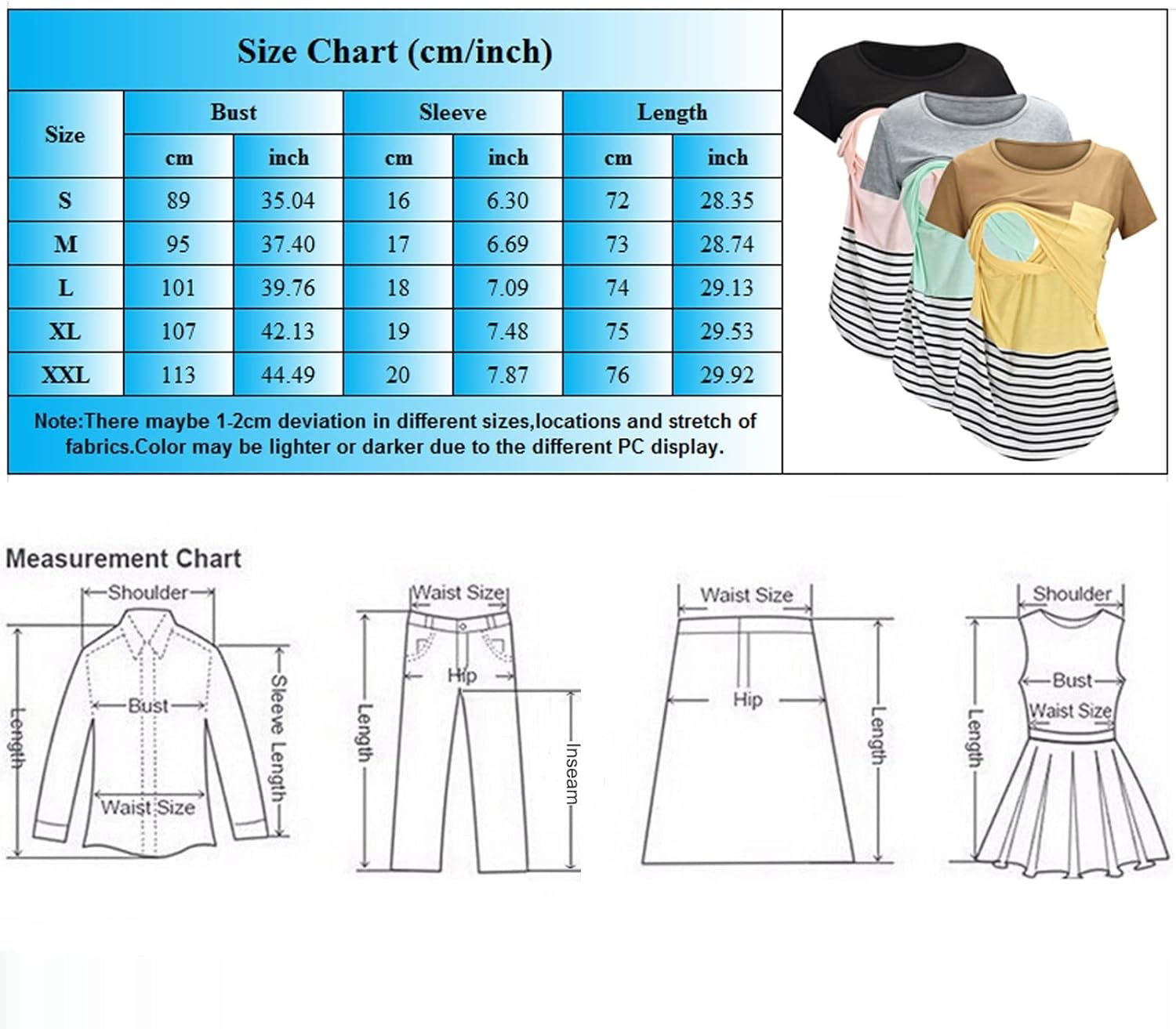 Womens Maternity Short Sleeve Crew Neck Striped Printed Tops T Shirt for Breastfeeding 3 Pack Long Seamless Tops for Women (Grey, XXL) : Clothing, Shoes & Jewelry