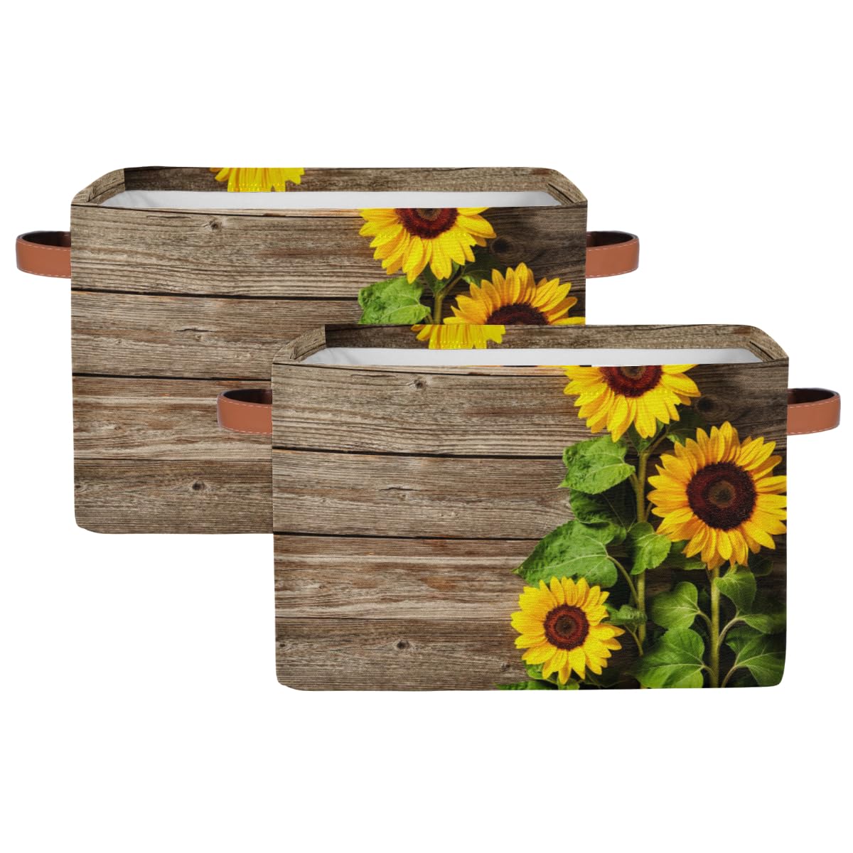Panier de rangement en bois Toprint avec motif tournesol vintage pour chambre, lot de 2