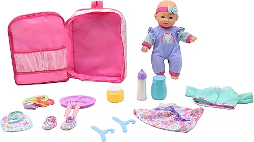 Miniatura 2 de Dream Collection: Juego de mochila para muñeca de bebé de 12 pulgadas, arcoíris y conejito, cambio de atuendo y 10 accesorios, juego de simulación,