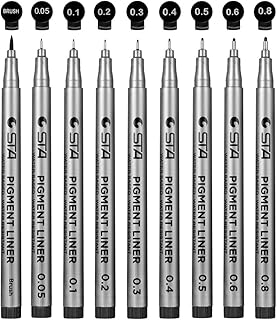 Precision Micro-Line Pens, Set of 9 Black Micro-Pen Fineliner Ink Pens, Waterproof Archival ink, Multiliner, Sketching, An...
