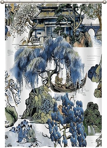 Miniatura 999 de Cortinas de ducha de baño con ganchos, 72 x 92 pulgadas, cortina de ducha de tela impermeable con diseño de flores y pájaros, cortina de ducha