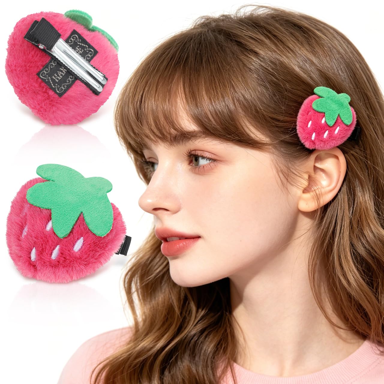 Amazon.co.jp: FOMIYES いちごヘアクリップ 2個入り ピンク ぬいぐるみ
