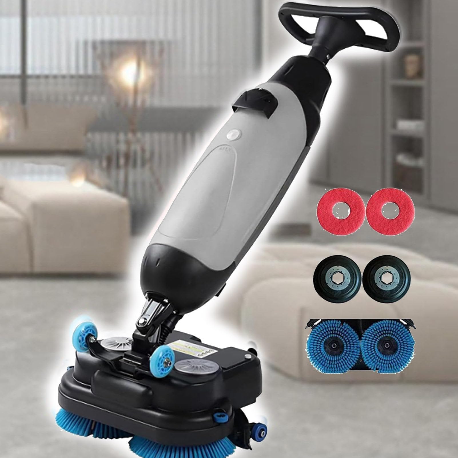 Hydravex Grey Portable Commercial Floor Scrubber, Floor Machine Walk Behind Floor Scrubber Dryer For Efficient Cleaning, 2 Adjustable Brushes, 4.5L+7.5L Dual Tanks, For Wooden Floors, Tiles, Terrazzo, Marble