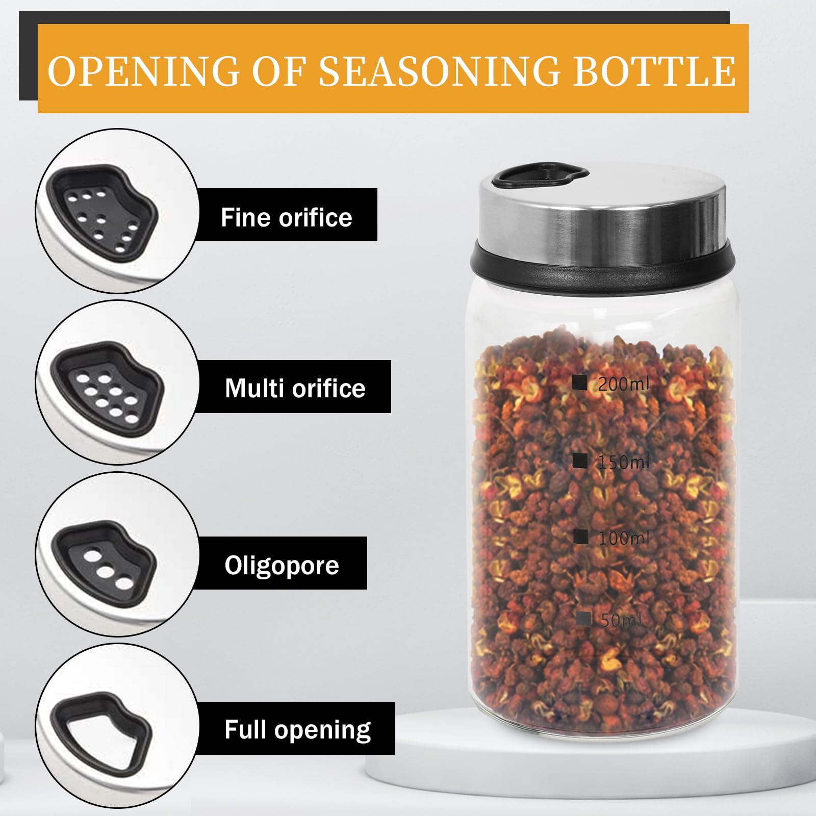 Barattoli Spezie In Vetro Borosilicato 200ml - 2 Pezzi Con Coperchio A 3 Fori Rotanti