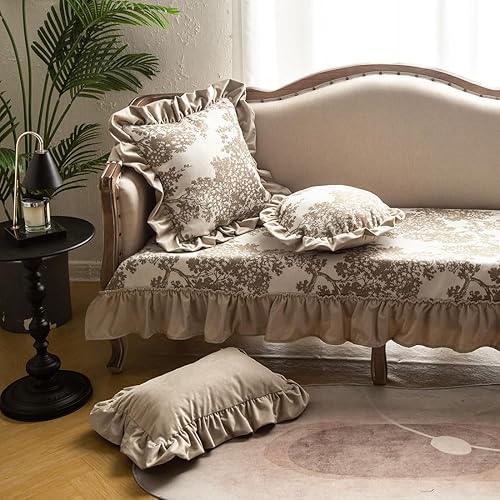 Miniatura 4 de vctops Funda de sofá con volantes de campo francés con estampado botánico de plantas, funda antideslizante para sofá, protector de muebles de