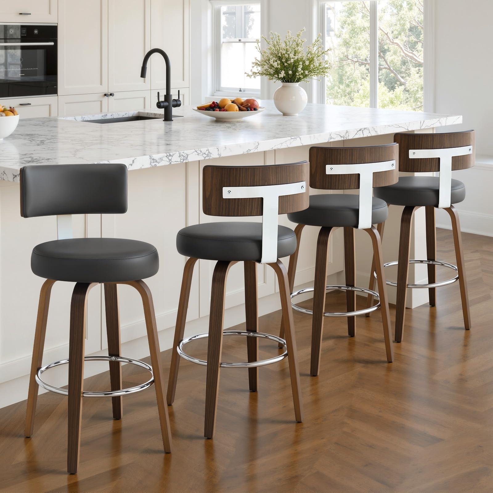Swivel Counter Height Bar Stools Set of 4, 65cm Seat Height, Black