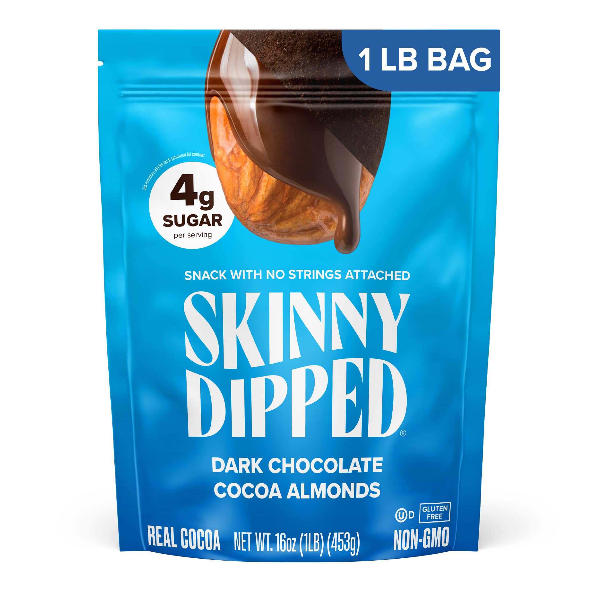 Dark Chocolate Cocoa Almonds, 1lb Bag, Healthy Snack, Plant Protein, Gluten Free, Pack of 1