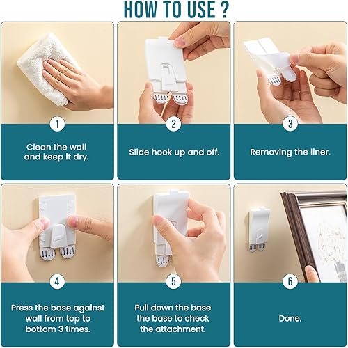 Miniatura 8 de TAILI 4 ganchos adhesivos para colgar cuadros sin clavos, para baño, cocina, hogar, puerta, armario, incluye 2 tiras adicionales