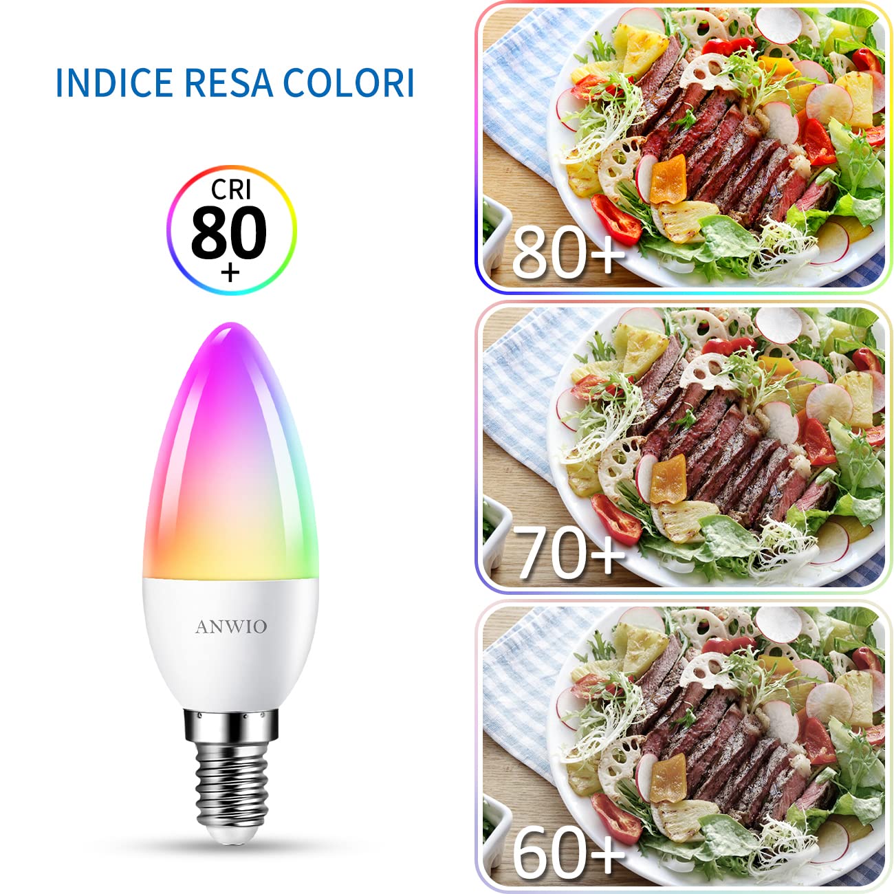 ANWIO Lampadina Alexa, Lampadina Smart,5W Equivalenti a 40W,470Lm,C37, Lampada Smart Wifi E14 con Telecomando Compatibile con Alexa, Echo and Google Assistant, RGB Intelligente Dimmerabile,6 Pcs