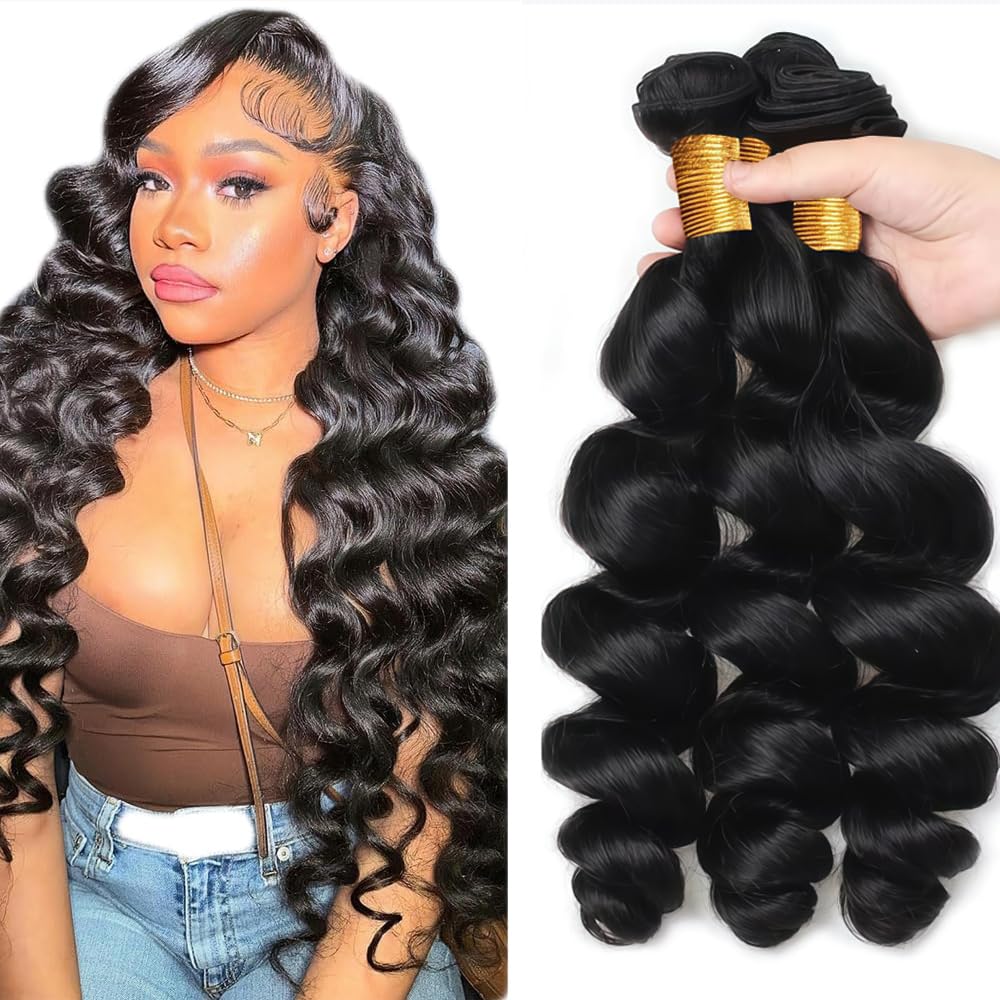 30 Inch #1B Loose Wave Bundles - Natural Black Human Hair