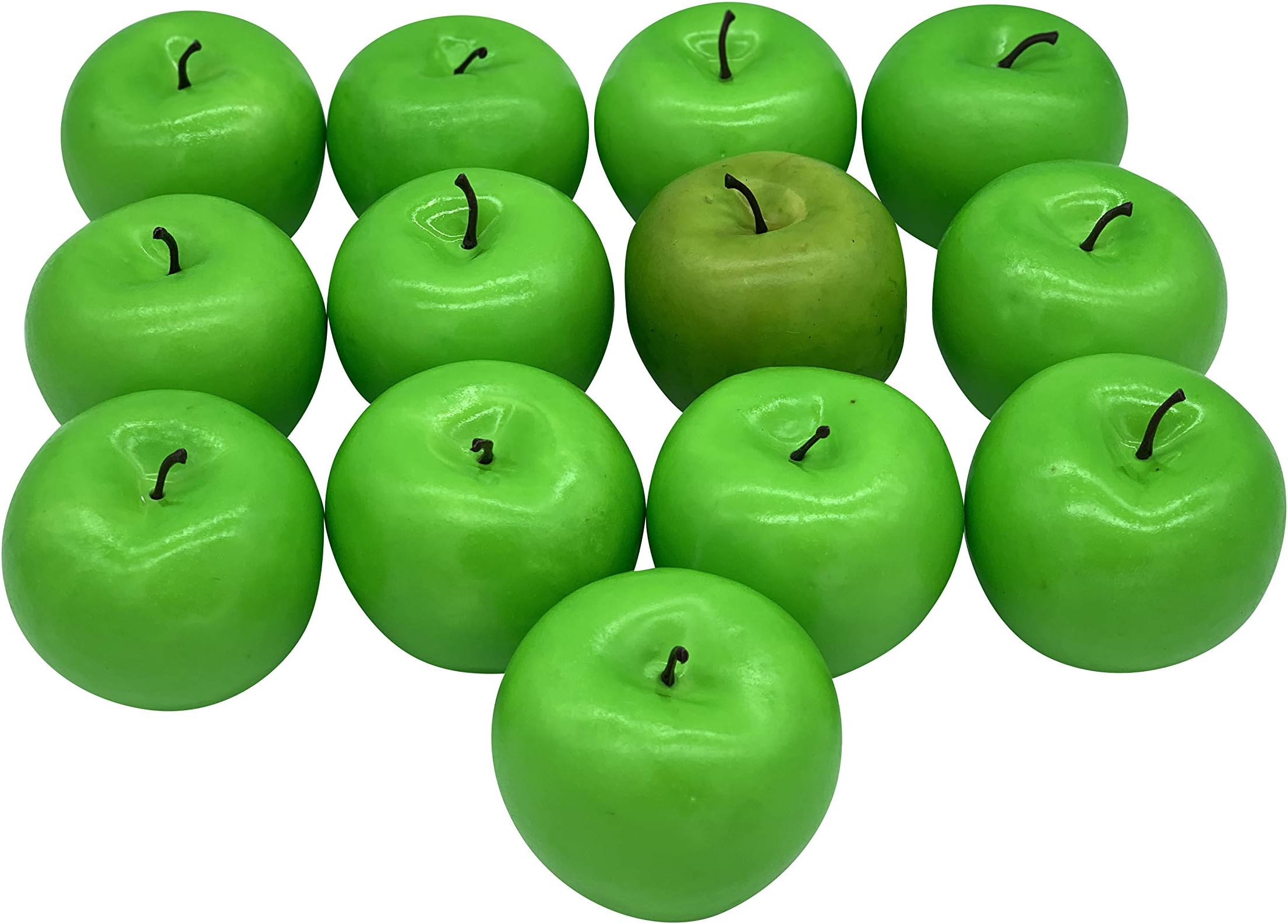 Realistic Fake Apples Bright Green Granny Smith- 13 PCS - Fake Fruits for Decoration (Green)