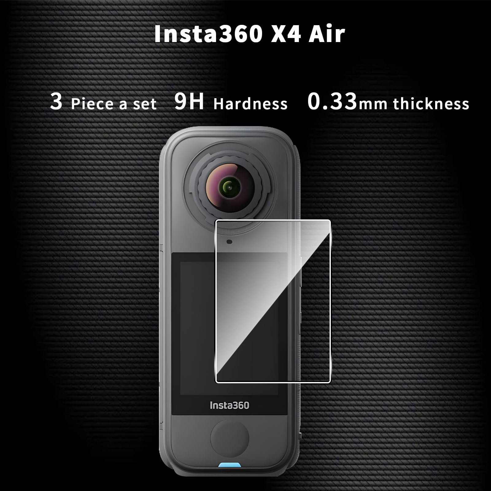 QULLOO Pellicola Protettiva per Insta360 X4 Air, 3 Pezzi HD Vetro Temperato Durezza 9H Anti-graffio Schermo Protezione