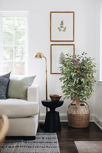 Miniatura 3 de Árbol de ficus artificial de 4 pies de alto 48 pulgadas de seda sintética en maceta de algodón con hojas verdes con hojas rojas y tronco realista