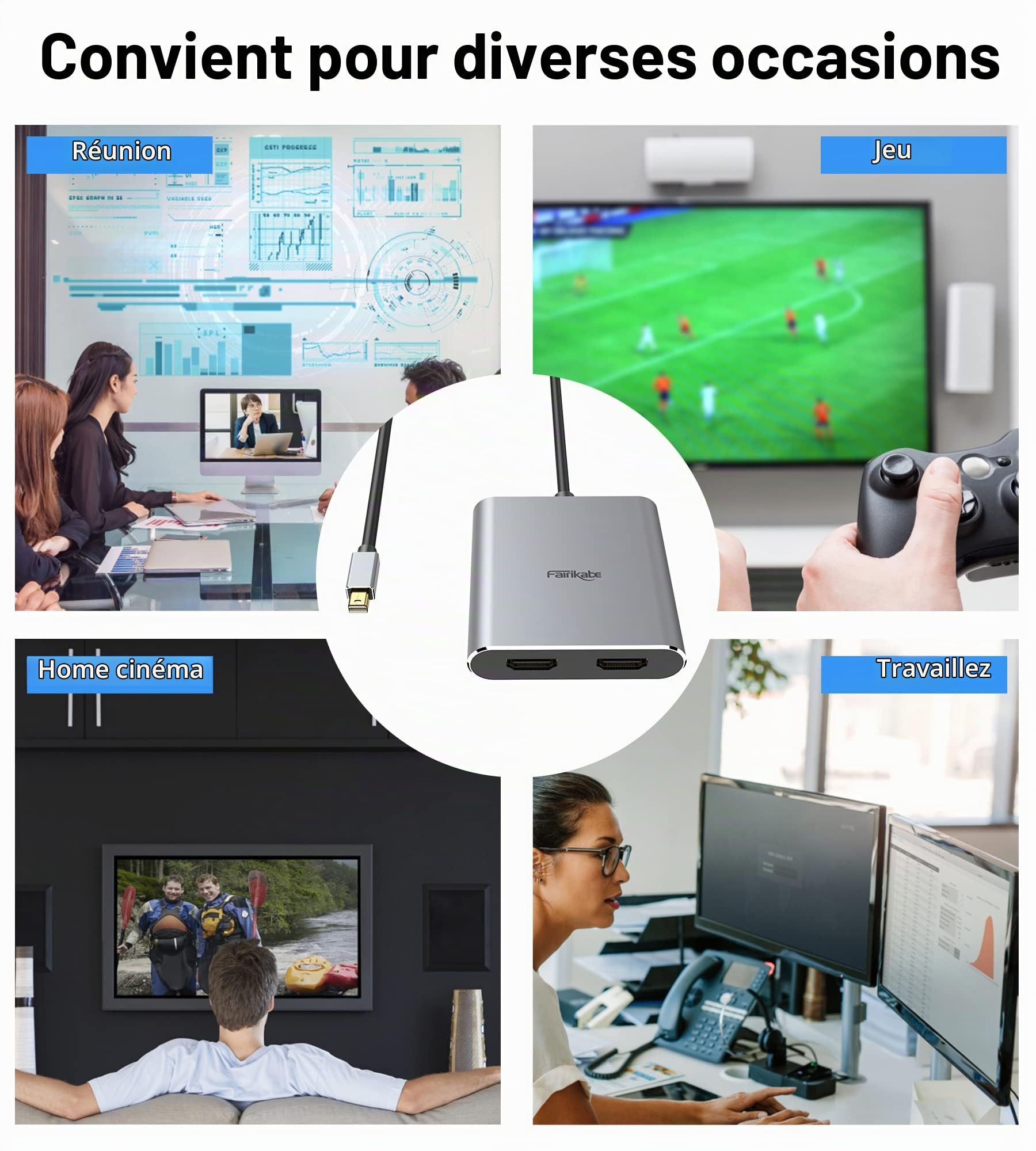 Mini Displayport vers Double HDMI, Répartiteur MDP 1.2 vers Deux HDMI pour écrans étendus, Prise en Charge du concentrateur 4K @ 60Hz, MST, SST, pour Ordinateur Portable, PC, Moniteur, projecteur