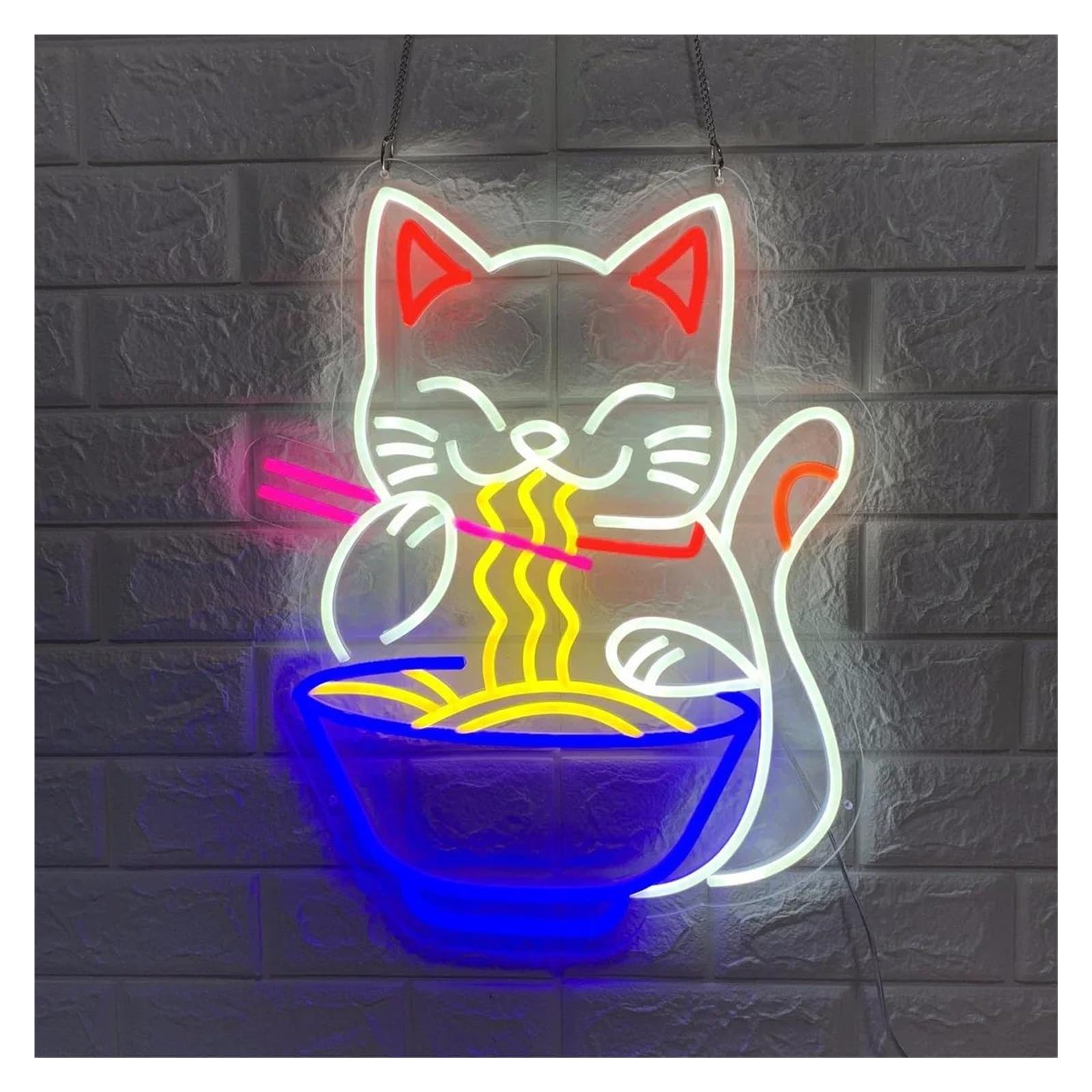 SHOUXI Sign Lamp Fortune Cat Ramen Neon Sign Japanese Noodles Wall Decor Restaurant 50cm