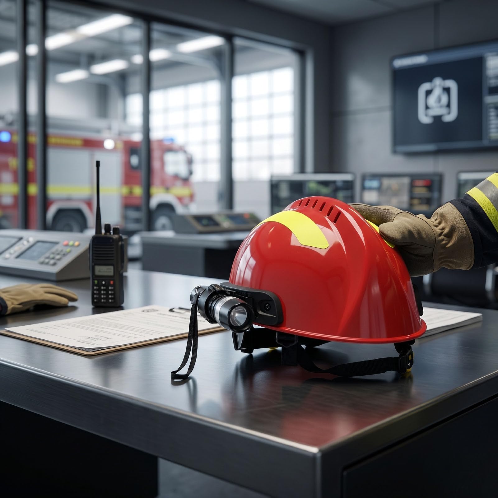 Luocute Casco de Seguridad de Rescate con Faro Desmontable, para Sitio de Construcción, Casco de Emergencia para Bomberos, Resistencia Al Impacto y Al Fuego, Tiras Reflectantes