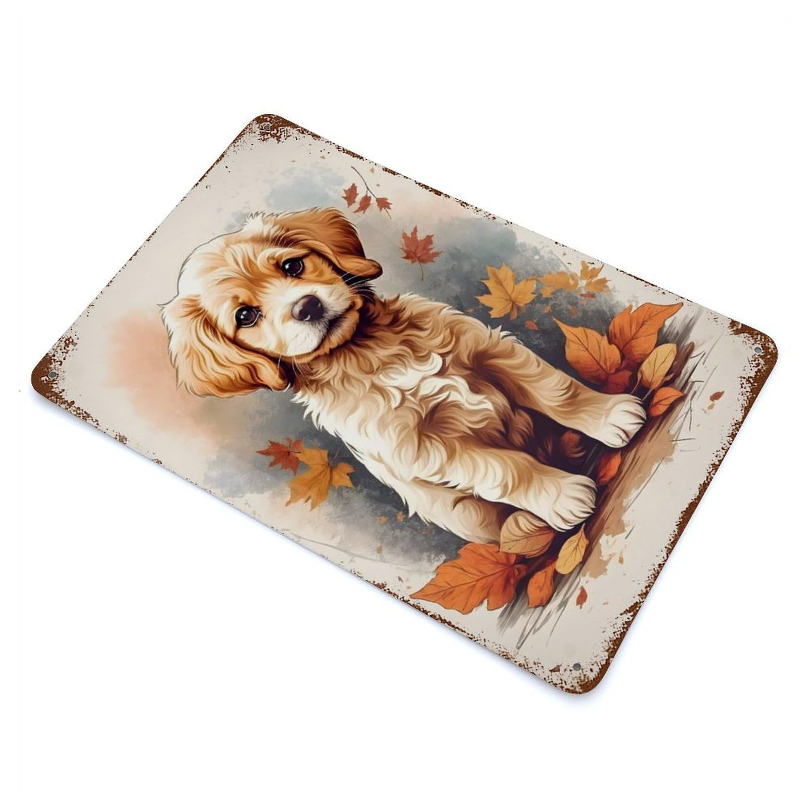 Rust Effect Cute Puppies Vintage Rust Metal Sign 11.8"x7.9", Farmhouse Wall Decor for Farmhouse, Kitchen And Entryway Decor