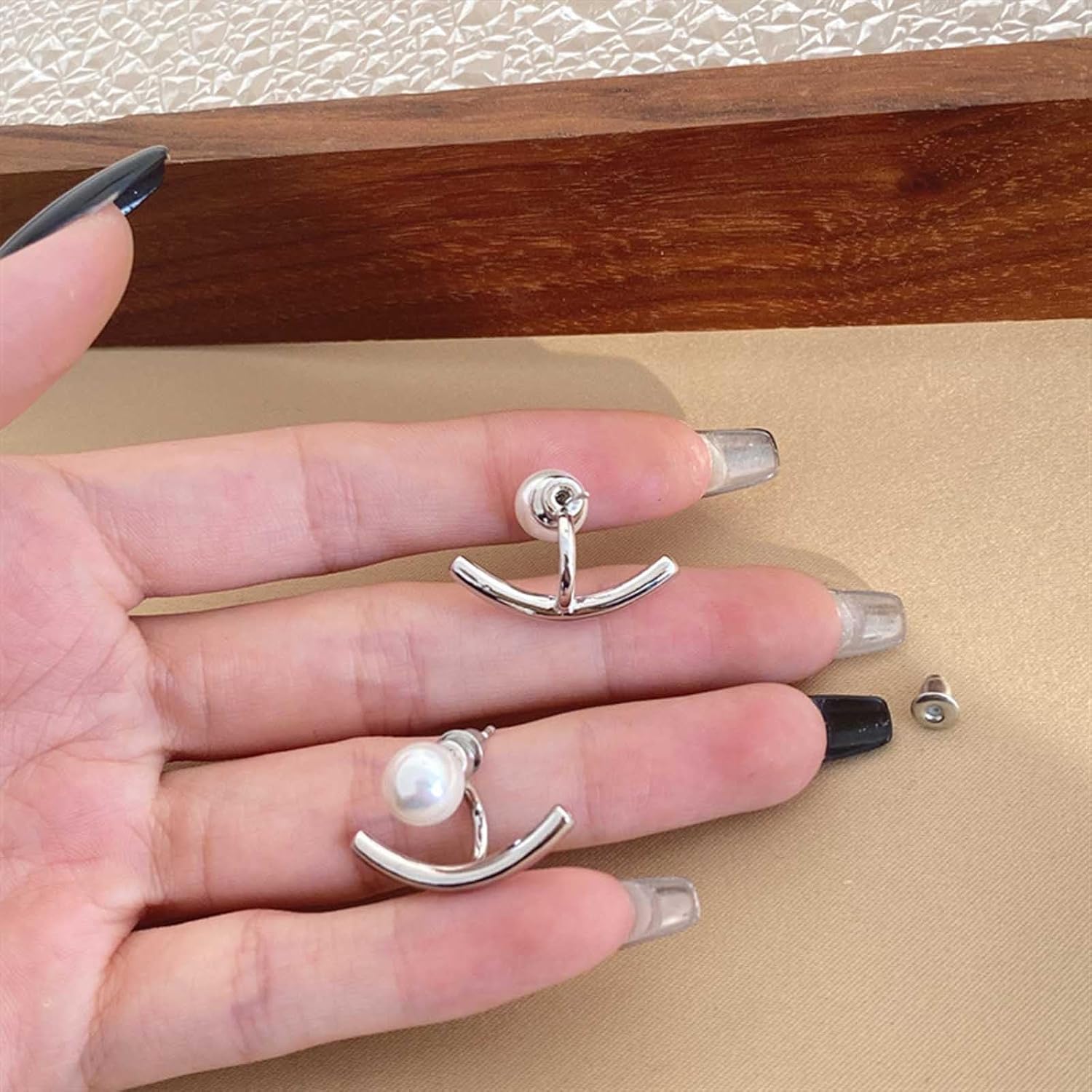 Pearl Jacket Earrings for Women Bohemian Pearl Arc Earrings Silver Pearl Stud Earrings Arc Bar Earrings Vintage Front Back Earrings Jewelry for Girls Gifts - Image 4