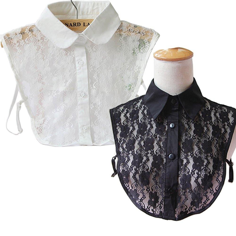 YEKEYI 2Pcs Lady Shirt False Collar Lace Half Shirt Detachable False Faux Collar Cuff Cotton Choker Tie