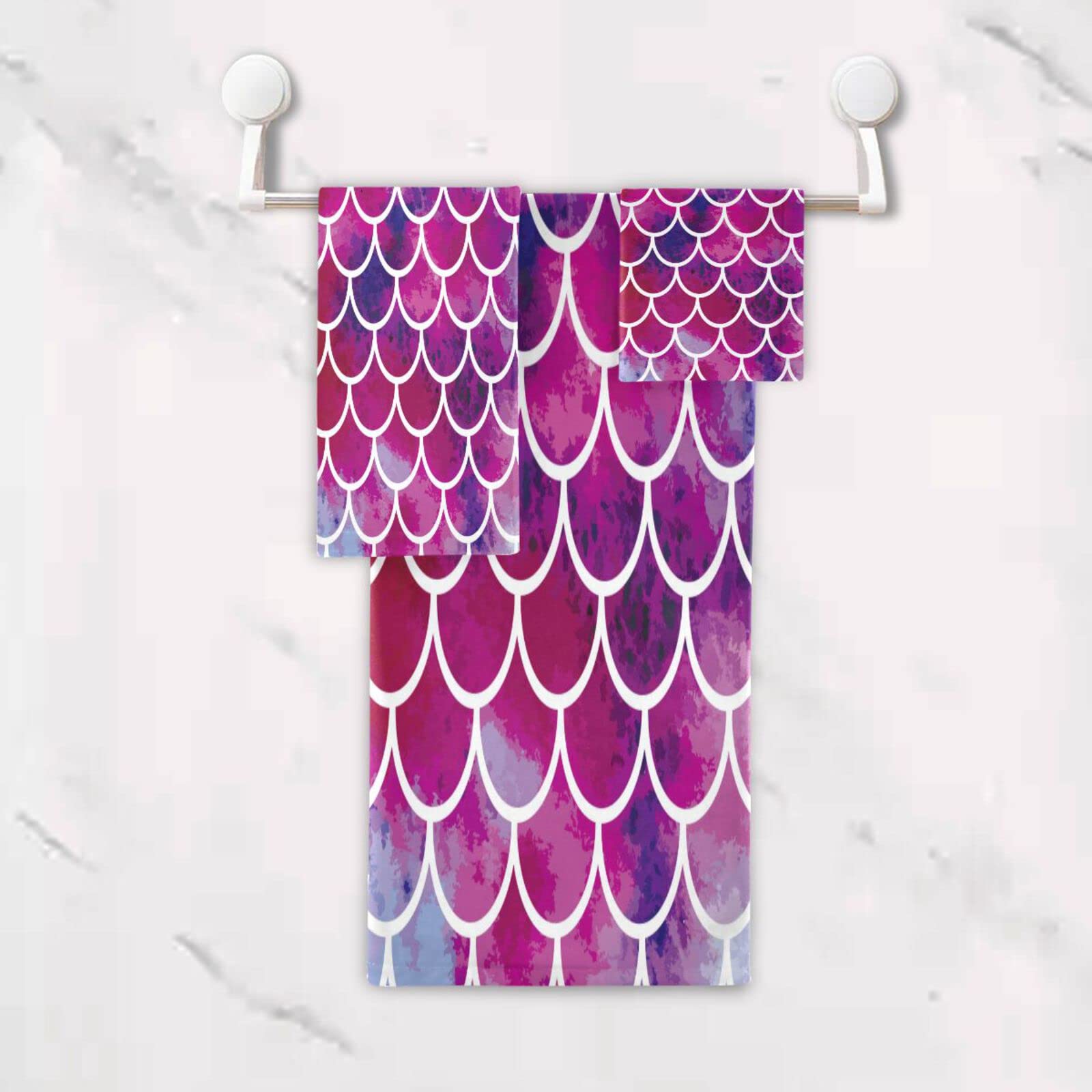 Coloridas Escamas De Pescado Hermosa Juego de Toallas Para Baño Playa 100% Algodón de Piscina Toalla (1 Toalla de Baño y 1 Toalla de Mano y 1 Paño de Lavado)Para Nadar Hotel Niñas Niños Niños