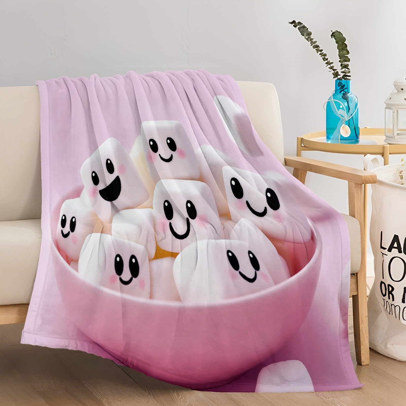 Kuscheldecke 180x200 cm, Cartoon-Rosa, Zuckerwatte-Sherpa-Fleece, weich, k