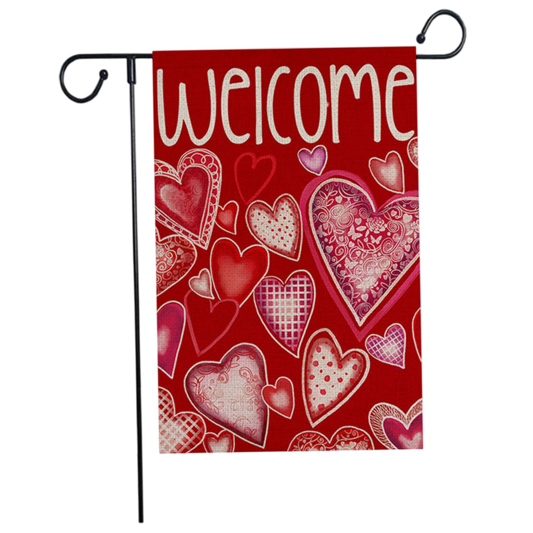 Bandera de jardín de San Valentín 12x18 in con corazones rojos para decoración exterior de boda