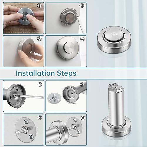 Vista 7 de Topes de puerta, paquete de 4 topes magnéticos para puerta, tope de puerta magnético resistente, cierre de puerta de acero inoxidable, soporte