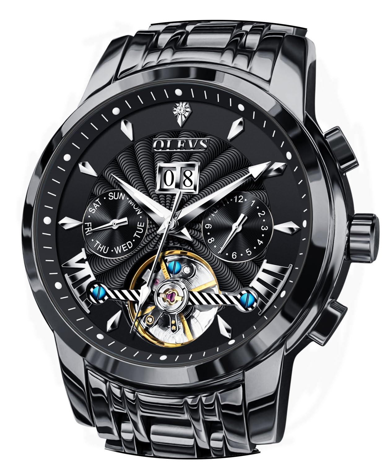 Men Automatic Watch Stainless Steel Skeleton Mechanical Date Calendar Luxury Classic Business Waterproof Luminous Wrist Watches