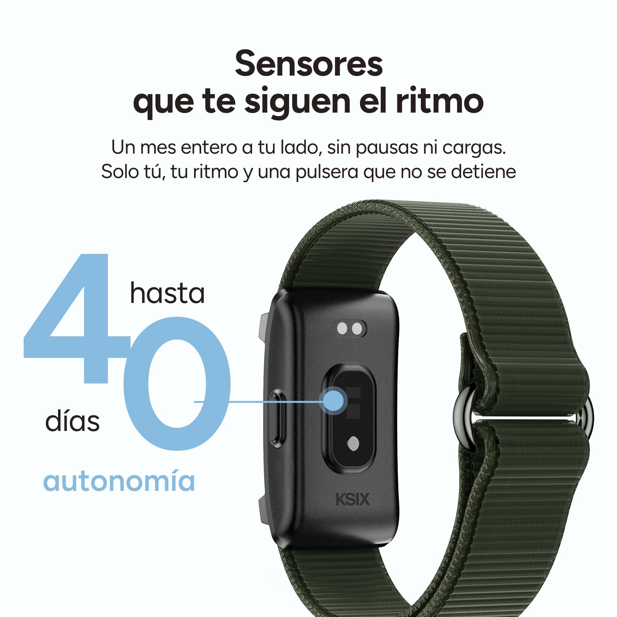 KSIX Vitalis Go Smartband sin Pantalla, Monitor Frecuencia Cardíaca, Oxígeno, Temperatura, Sueño, Estrés, 5 ATM, 30 Días Autonomía, 2 Correas Verde y Beige