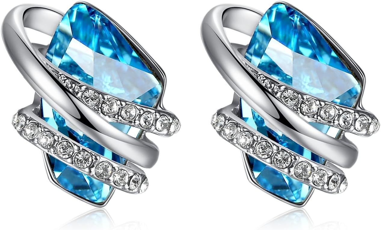 Leafael Wish Stone Stud Earrings with Birthstone Crystals, 18K Rose Gold Plated or Silver-tone