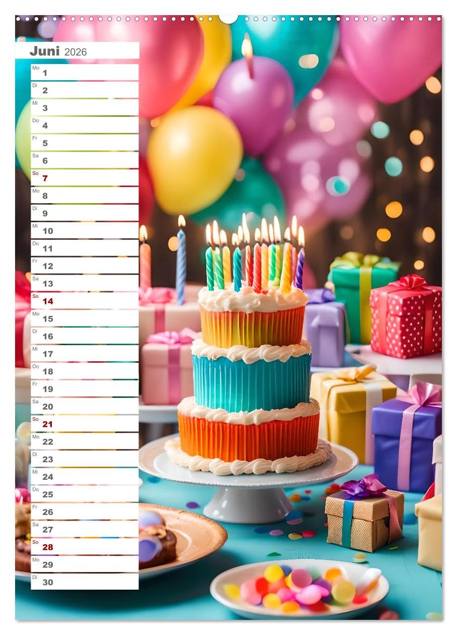 Festliche Momente - Ein Jahr mit KI Geburtstagen (Wandkalender 2026 DIN A2 hoch), CALVENDO Monatskalender: Dein Geburtstagskalender mit bunten Geburtstagsmomenten (CALVENDO Kunst)