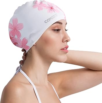 Swimming Cap Women, Adult Swim Cap for Hair and Ear Protection, Silicone Long Hair Swimming Cap for Women, which Keeps Hair Dry