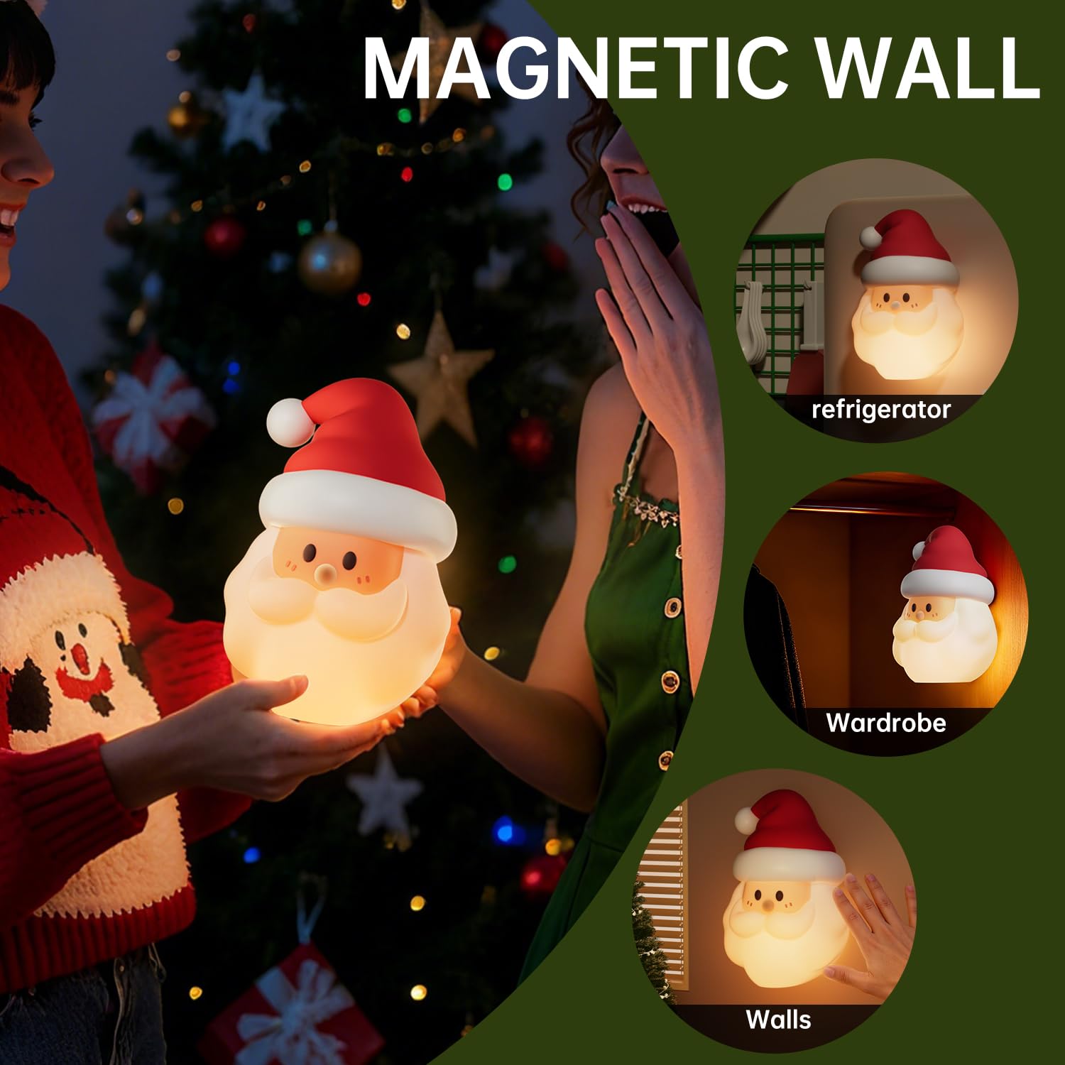 Linda luz nocturna de Papá Noel, lámpara de noche de silicona para guardería, regulable, recargable, regalo de Navidad divertido para niños, lámpara activada por tacto, decoración de Navidad