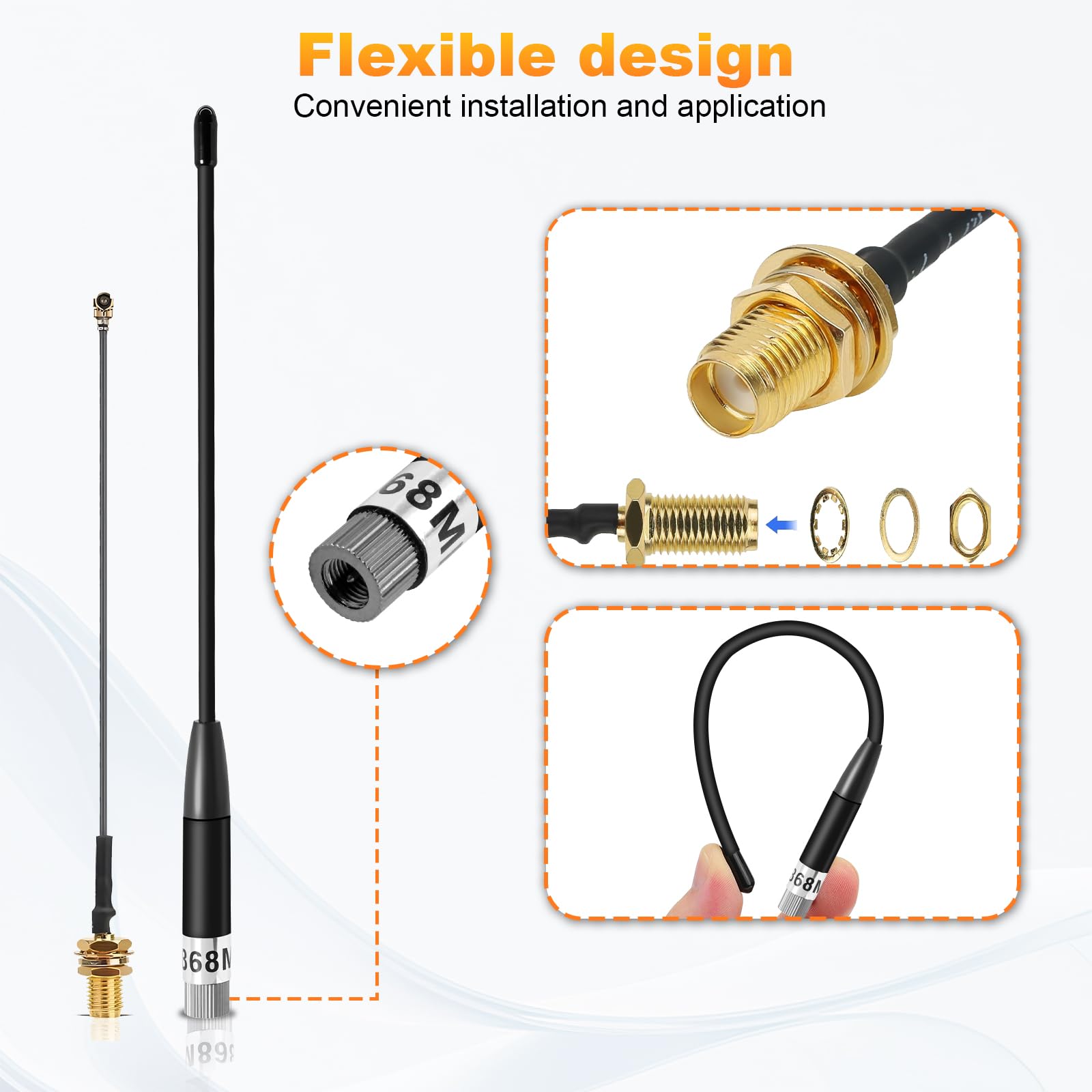 2 Pezzi di Antenna 868 MHz, Guadagno 10 dBi, 19,5 cm, Omni, Connettore SMA, 19,5 cm + Cavo (U.FL IPX) su Jack SMA per ESP32/LoRa 32 V3/LoRa32u4 II, Antenna Soft Whip a Lungo Raggio