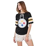 Ultra Game NFL Official Women\'s Lace Up Penalty Box Jersey T-Shirt, Pittsburgh Steelers, Team Color Updated, Small