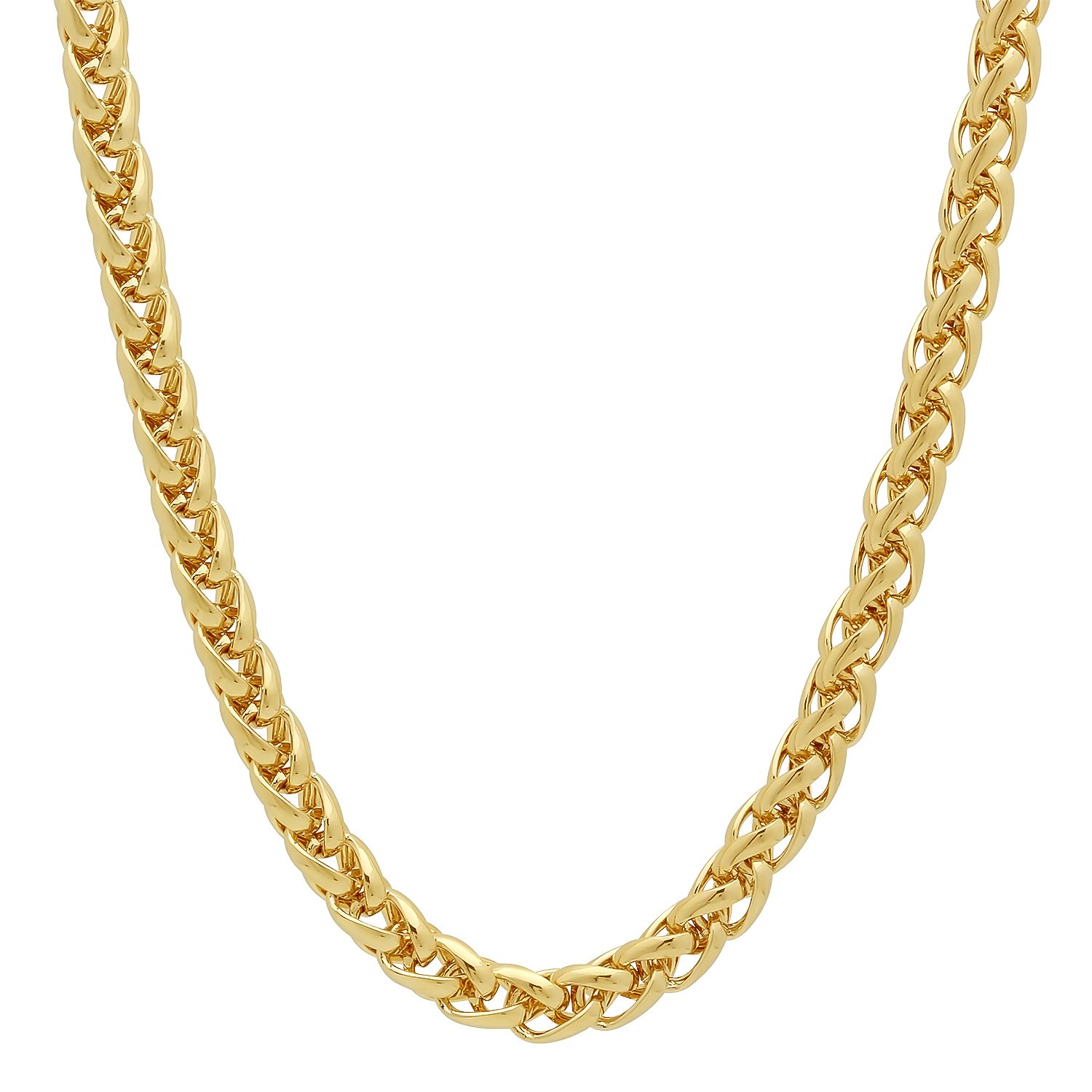 The Bling Factory 5mm 14k Yellow Gold Plated Braided Wheat Chain Necklace
