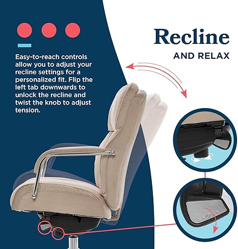 Miniatura 7 de La-Z-Boy Sutherland - Silla de oficina ejecutiva de cuero acolchado con brazos acolchados, silla de escritorio ergonómica de respaldo alto con