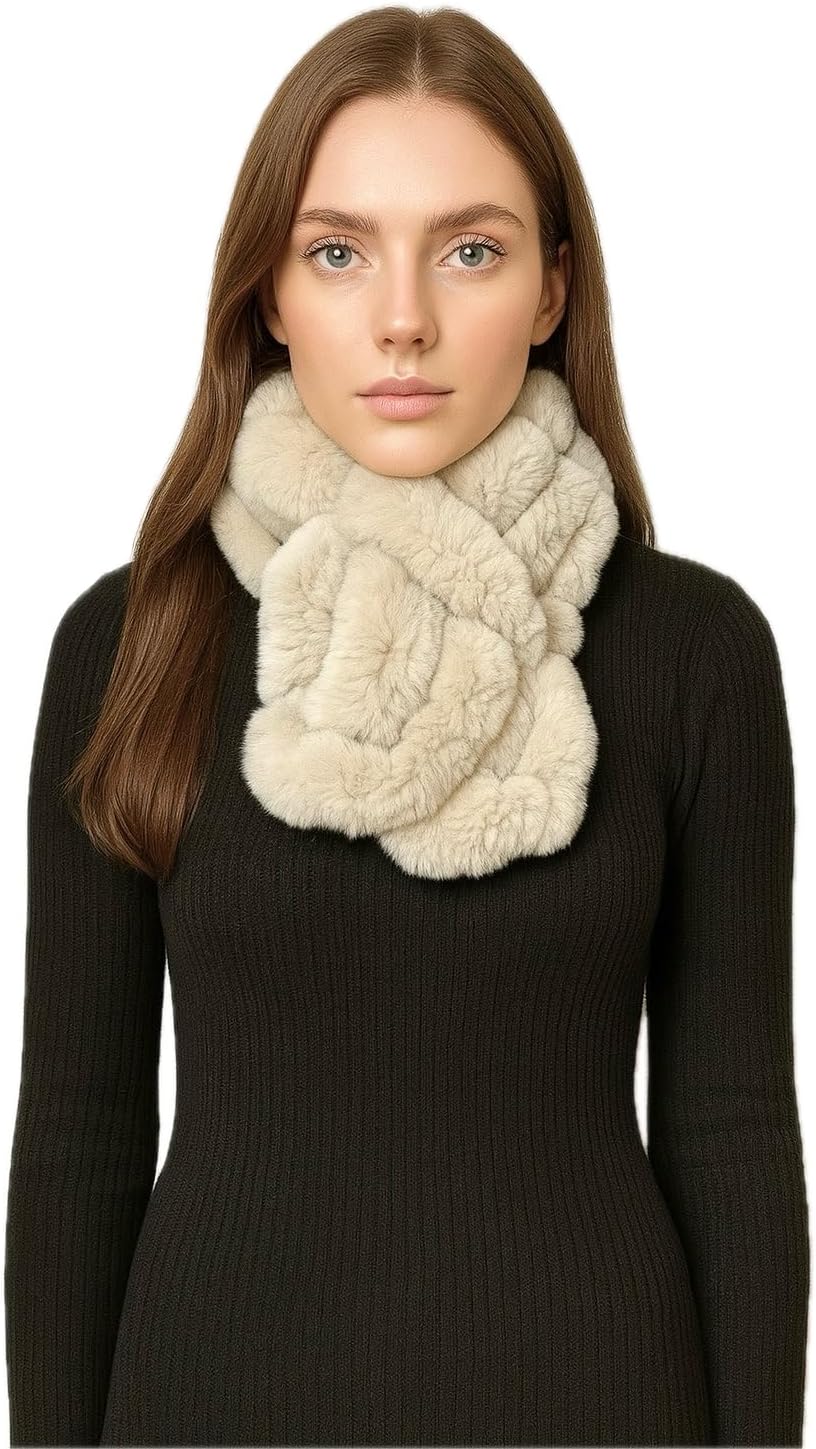 Women Real Rex Rabbit Fur Scarf Chinchillai Color Neck Warmer Classic Outdoor Winter