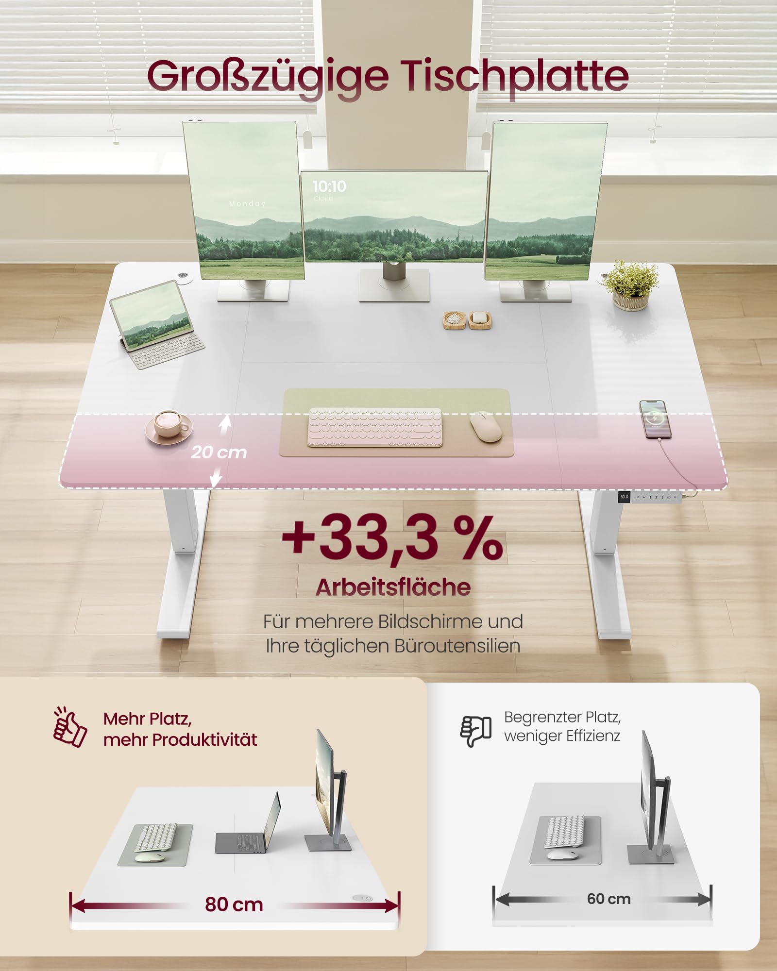 VASAGLE Höhenverstellbarer Schreibtisch, 140 x 80 cm, USB-C-Anschluss, Ablage für Steckdosenleiste, Stehtisch, Erinnerung bei langem Sitzen, 3 Speichertasten, für Büro, mattweiß LSD144WZ02