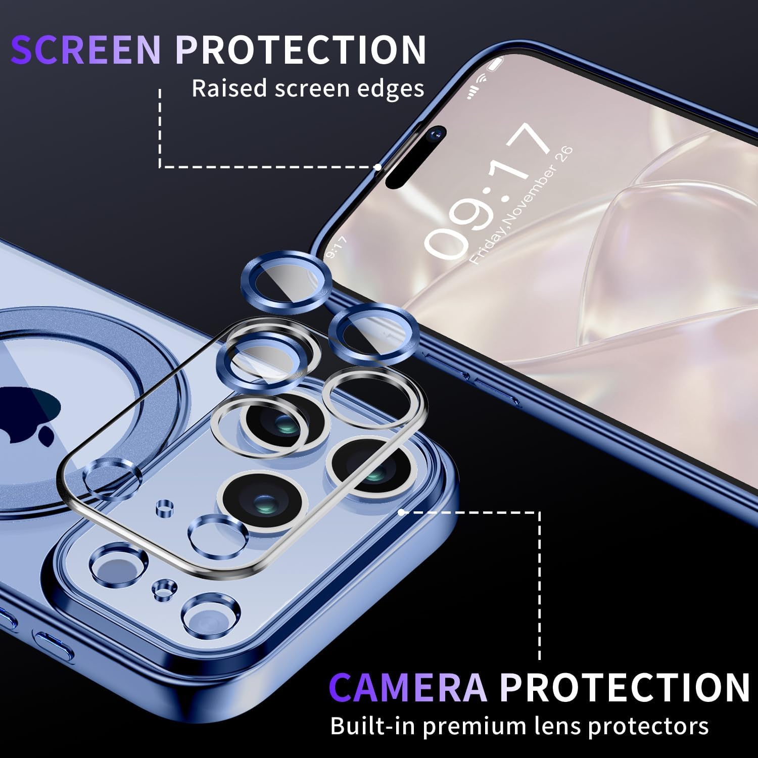 Magnetic for iPhone 17 Pro Max Case with Invisible Stand[Compatible with MagSafe][Full Camera Lens Protector][Military Drop Protection] Shockproof Not Yellowing Clear Slim Soft for Women Men - Image 3