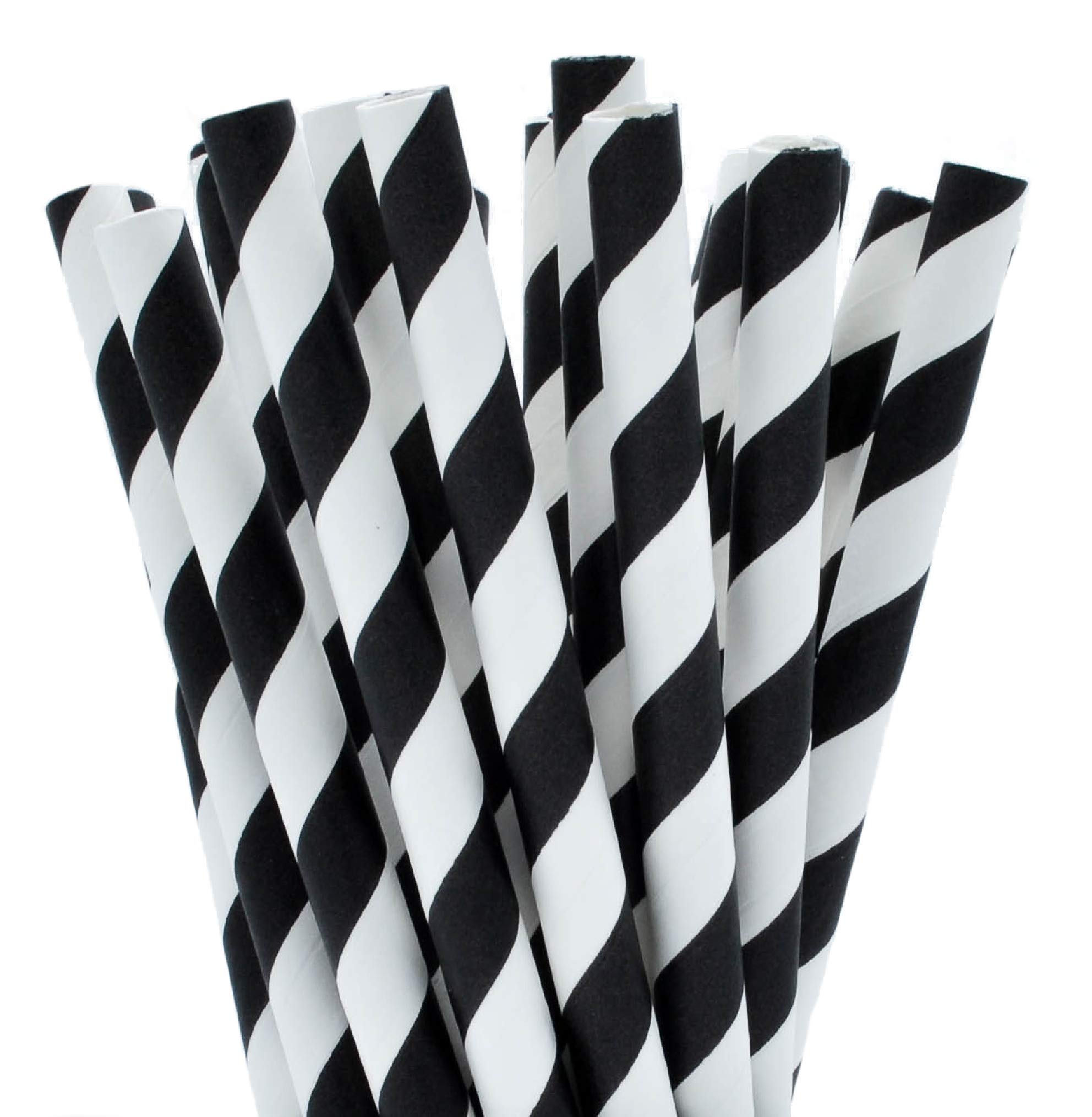Paper Smoothie Straws, 100% Biodegradable Large Drinking Straws (Black & White Stripe, 200)