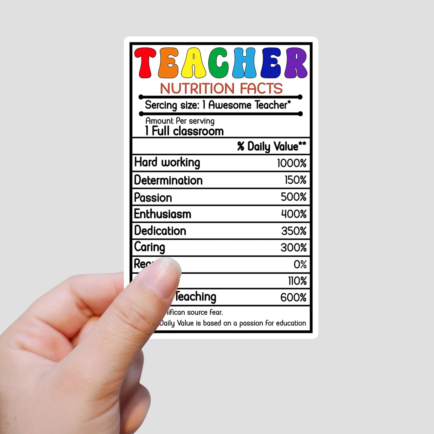 (3Pcs) Teacher Nutrition Facts Sticker Funny Teacher Appreciation Stickers Humorous Teaching Decorative Waterproof Vinyl Decal for Tumbler Water Bottle Laptop Phone Case Notebook Size 1.9x3 Inches image 2